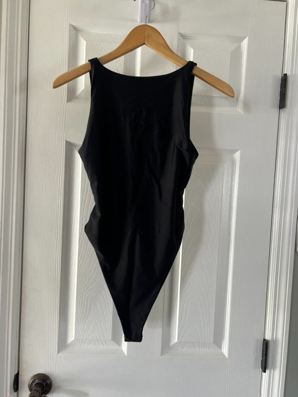 Sara Swim Womens One Piece Swimsuit Size Medium Black High Cut Ruched Cheeky